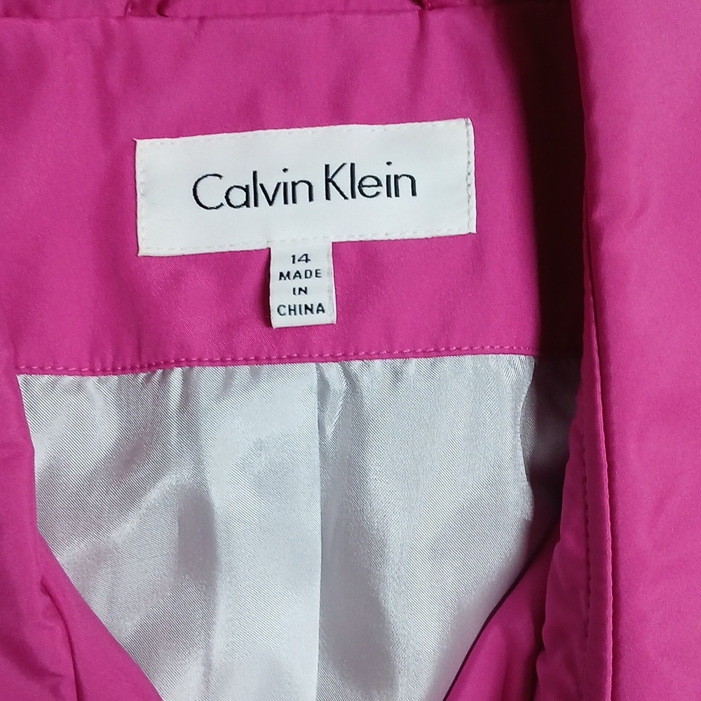 GUC Calvin Klein Women's Vibrant Pink Hard Shell Trench Coat Size 14 - Picture 3 of 5